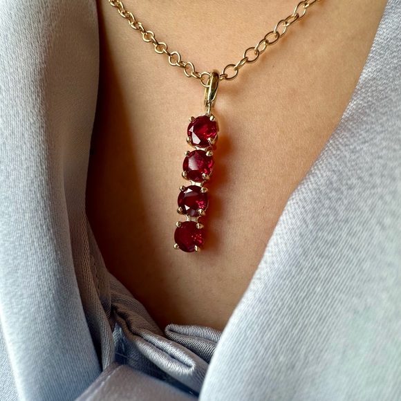 Elegant Gold Necklace with Lab-Grown Rubies